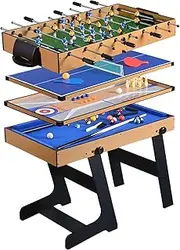 Folding Multi Game Table, Include Foosball Soccer, Ping Pong, Pool Billiards, Bowling & Shuffleboard Set, Apply to Kids, Adult Home Game