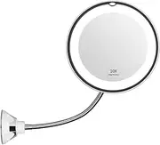 Flexible Gooseneck 20cm 10x Magnifying LED Lighted Makeup Mirror, Bathroom Magnification Vanity Mirror with Suction Cup, 360 Degree Swivel, Daylight, Battery Operated, Cordless & Travel Mirror (B)