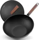 Wok Pan Carbon Steel with Lid & Spatula Nonstick Wok13-Inch Woks & Stir-Fry Pans
