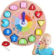 Teaching Clock - Early Educational Toys - Learning to Tell Time Clock Wood for Home School, Toddler Number Color Recognition Toy