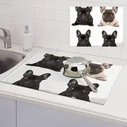 french bulldog Dish Drying Mats for Kitchen Counter, Absorbent Microfiber Kitchen Dishes Drainer Mat Large Dish Drying Pad with Hook Coffee Mat Kitchen Accessories 18x24 Inch