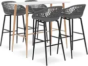 5 Piece Bar Set White and Grey - Modern Dining Table and Chairs with MDF Top and Metal Legs - Contemporary Kitchen Furniture, 120x60x105 cm Table with 4 Sturdy Grey Stools, Perfect