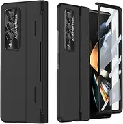 [YQODSZ] for Samsung Galaxy Z Fold 4 Case with Flat Hinge Protection, [Metal Camera Lens Protector] [Screen Protector] Matte Hard PC Back Cover Wireless Charging Compatible Case for Z Fold 4 - Black