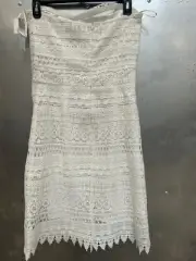 Aqua Bloomingdales Dress Womens Medium White Crochet Lace Boho Peasant
