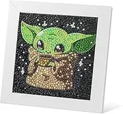5D Diamond Painting Kit for Kids with Wooden Frame Easy Small Anime Diamond Painting Full Drill Diamond Art Gem Painting for Beginners 7X7 inch (Baby Yoda)