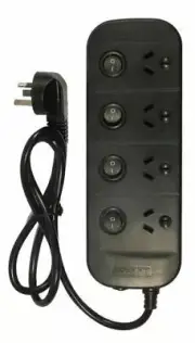 4 Way Power Board 10A Individual Switch Surge Protected Right Angle Plug