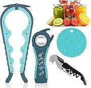 HENWUBEI 5-in-1 Multi-Function Jar Opener Kit, Easy Twist Jar Opener with Rubber Gripper Pad, Set of 4