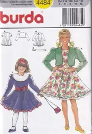 Burda Sewing Pattern 4484 Girls Dress With Cropped Jacket and Belt Size 4-12