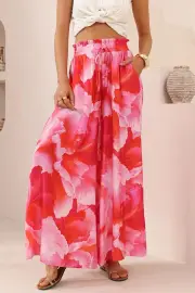 Charli Pants - Paper Bag High Waisted Wide Leg Pants in Greta Print