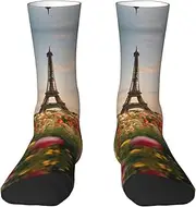 [EdWal] Soft Beautiful Eiffel Tower Paris print Moisture Wicking Socks Sports Socks for Men and Women Warm thermal Boot Hiking Socks
