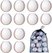DUPOCHU 12 Pack Foam Baseballs Soft Baseballs with Mesh Bag for Youth Teenager Players Training Ball Sporting Batting Ball Safety Hitting and Fielding Indoor Outdoor Play White