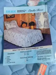 Vintage Quilted Top Single Ruffle Bedspread Heidi Emilio Ricci Blue Floral Full