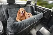 Gearking Dog Car Seat for Large Dog Under 100LBS,Dog Car Bed Pet Booster Back Seat Removable Washable Pet Travel Safety Car Seat with Safety Tethers/Storage Pocket,Only for Car Back Seat-Gray