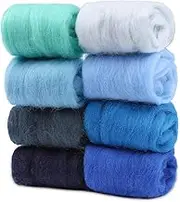 Needle Felting Wool 80 g, 8 Colors Nature Wool Roving,Wool Roving for Needle Felting, for DIY Craft Materials and Felting Wool Craftsmen, 10g/Color, Blue