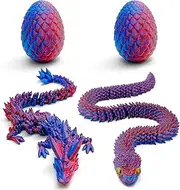 Yeefunjoy Pack of 2 3D Printed Dragon Egg Snake Egg Movable 3D Printed Dragon Snake Figures Realistic Dragon Egg Crystal Dragon Fidget Toy Home Decor Snake Egg Easter Egg Filler