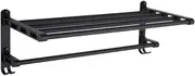 Towel Rack Bathroom Shelf Black Space Aluminum Multifunctional Bathroom Home Towel Rod Storage Rack Organizer with Shelf Hook Towel Rail,Has Long Service Life, Wall Mounted Towel Bar
