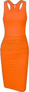 [Missufe] Women's Sleeveless Racerback Tank Ruched Bodycon Sundress Midi Fitted Casual Dress