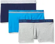 Calvin Klein Men's Trunk 3 Pack, New Navy, Grey Heather, Deep Sky Blue, Large