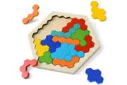 Wooden Jigsaw Puzzle, 14-Piece Colorful Hexagonal Geometric Puzzle Game, Montessori Educational Toy