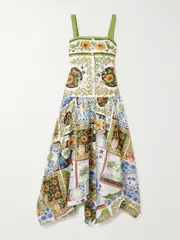 [Farm Rio] Farm Rio - Latin Trip Gathered Shirred Printed Cotton Midi Dress - Light blue - x small x small Blue