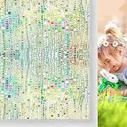 Windimiley Window Privacy Film 3D Rainbow Static Clings Bathroom Stained Glass Decorative Window Sticker Prism Holographic Decals Sun Blocking Non-Adhesive Door Covering,17.5x78.7In, Pure