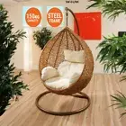 NEW HANGING SWING EGG CHAIR Rattan OUTDOOR Brown BASKET & CUSHION POD