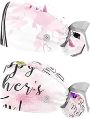 [WOSHJIUK] Working Hat 2 Pack Scrub Caps for Women,Pink Love in Paris,Tie Back Cap Adjustable Scrub Hat