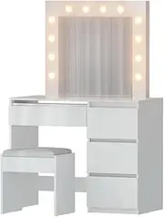 Artiss Dressing Table Led Mirror Makeup Stool Set with Light Wooden Vanity Desk Chair