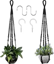 RIFNY Macrame Plant Hanger for 5 to 10 Inch Plant Pots, 35 Inch Woven Rope Hanger Kits with Hooks and Wood Beads, Hanging Planter Basket for Indoor Boho Home Decor (Black, 2 Pack)