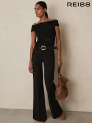 Reiss Black Claude High Rise Flared Trousers (977064) | $310