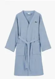 Lacoste Unisex Light Terry Cotton Classic Bathrobe One Size Color Sky NWT