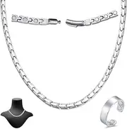 Cigmag Lymphatic Drainage Magnetic Necklace - Titanium Necklace for Men Women Stainless Steel Ultra Strength Magnets - Mens Black Necklace with Adjustable Sizing Tool and Gifts Box for Anniversary