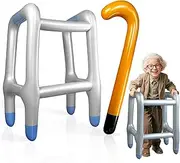 Novelty Place Inflatable Walker and Cane 2 Pcs Set for Kids and Adults - Funny Old Man Costume Accessories for Halloween, 100th Day of School, Retirement Party Decorations - Lightweight and Durable