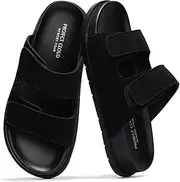 [Project Cloud] Genuine Leather Memory Foam Womens Sandals - Stylish and Comfortable Double Strap Slip In Slides for Women - Perfect Summer Sandals for Women 2025 (Sleek)