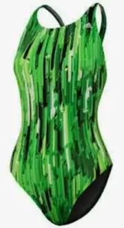 ADIDAS Drop Crystals Cross Back Green Black Swim Suit NEW Girls Womens Sz 28 30