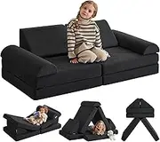 Kids Couch Nugget Play Couch Large, Miss Fabric Modular Foam Floor Sofa Soft Play Equipment, Convertible Sofa Bed and Playhouse
