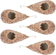 VILLFUL 5pcs Woven Birdhouse Outdoor Straw Bird Nest Decor for Birds Natural Hanging Nest for Home Balcony Tree Durable Rustic Design