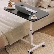 Mobile Overbed Table with Wheels, Height Adjustable Laptop Table with Shelf, Portable Rotate 360 ​​Degrees Home Office Desk Computer Standing Desk Cart with Tray for Work Study Reading (Black)