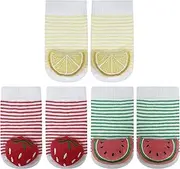 [PUPPET] Baby Girl Rattle Socks for 0-6 Months Fruit Themed Set Lemon Strawberry Watermelon Infant Socks Rattles
