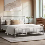 Oikiture Metal Bed Frame Queen Double King Single Size Bed Base White