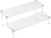 BYCY Acrylic Clear 2-Tier Riser Display Shelf for Figures, Desserts Holder, Collections Organizer and Cosmetic Items Shelf (12" x 6.9" x 4.25")