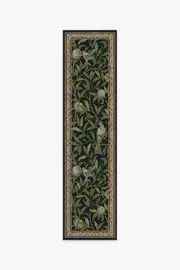 75' x 305' | Machine Washable Runner Rug | Kid & Pet Friendly | Indoor Rug | Morris & Co. Bird & Pomegranate Teal Green Rug | Ruggable