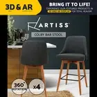 Artiss 4x Bar Stools Kitchen Dining Chairs Swivel Linen Stool Wooden Charcoal