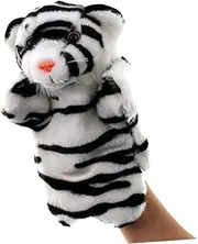 PERSELOSO Tiger Plush Hand Puppet for Interactive Role Play Accessory for Imagination Activities Parent Bonding Safe Storytelling Black White