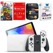 Nintendo Switch White OLED + Super Mario 3D World + NSO 1 Year Family Membership