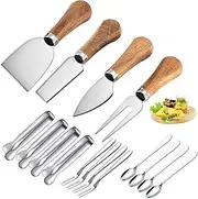 Cheese Knives Set with Wooden Handle, Mini Steel Stainless Cheese knife set for Charcuterie and Cheese spread Mini Serving Tongs Spoons Forks Toothpick Flags for party Wedding Christmas