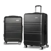 Wanderlite 2pc Luggage Trolley Set Suitcase Cabin Travel Hard Case Bag Black NEW