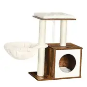 WoodyWonders Small Cat Tree for Kittens, S (17.3"L x 11"W x 24"H) Rustic Brown