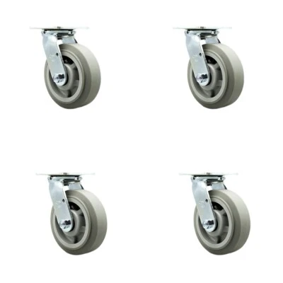 6 Inch Thermoplastic Rubber Caster Set with Roller Bearing and Swivel Lock SCC