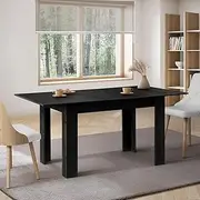 Oikiture 160cm Dining Table Extendable Rectangular Dining Table for Home Kitchen and Dining Room Black